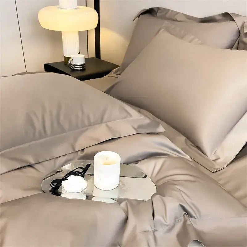 Luxurious light blue satin duvet cover set bedroom bedding