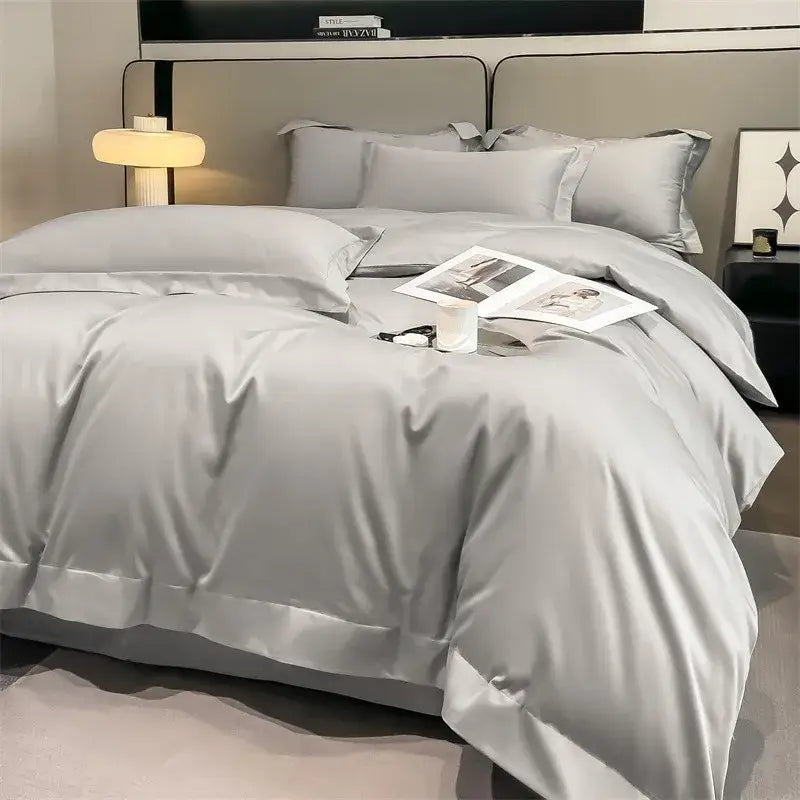 Luxurious light blue satin piece duvet cover set bedroom bedding