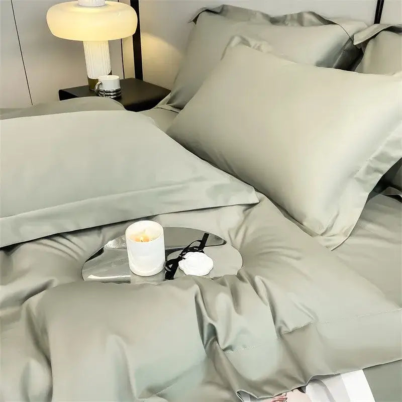 Luxurious light green satin duvet cover set bedroom bedding