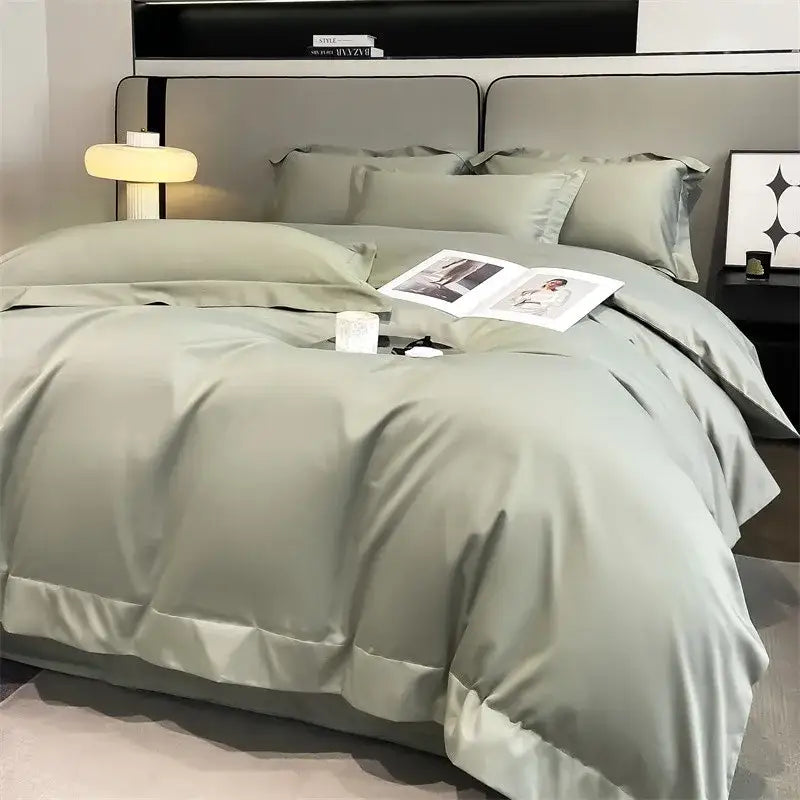 Luxurious beige satin egyptian cotton duvet cover bedroom set