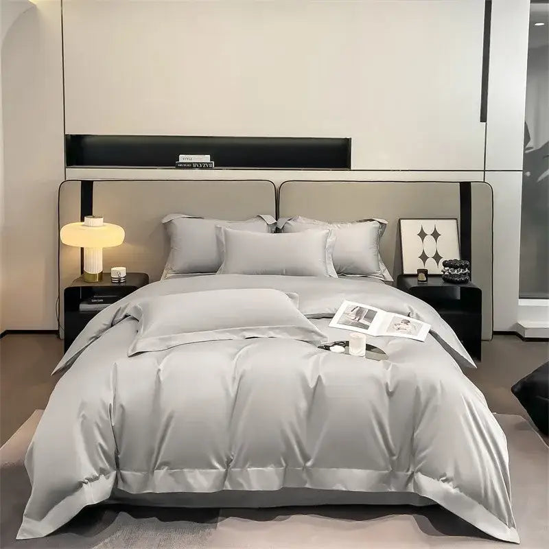 Luxurious light blue satin 3 piece duvet cover bedroom bedding set