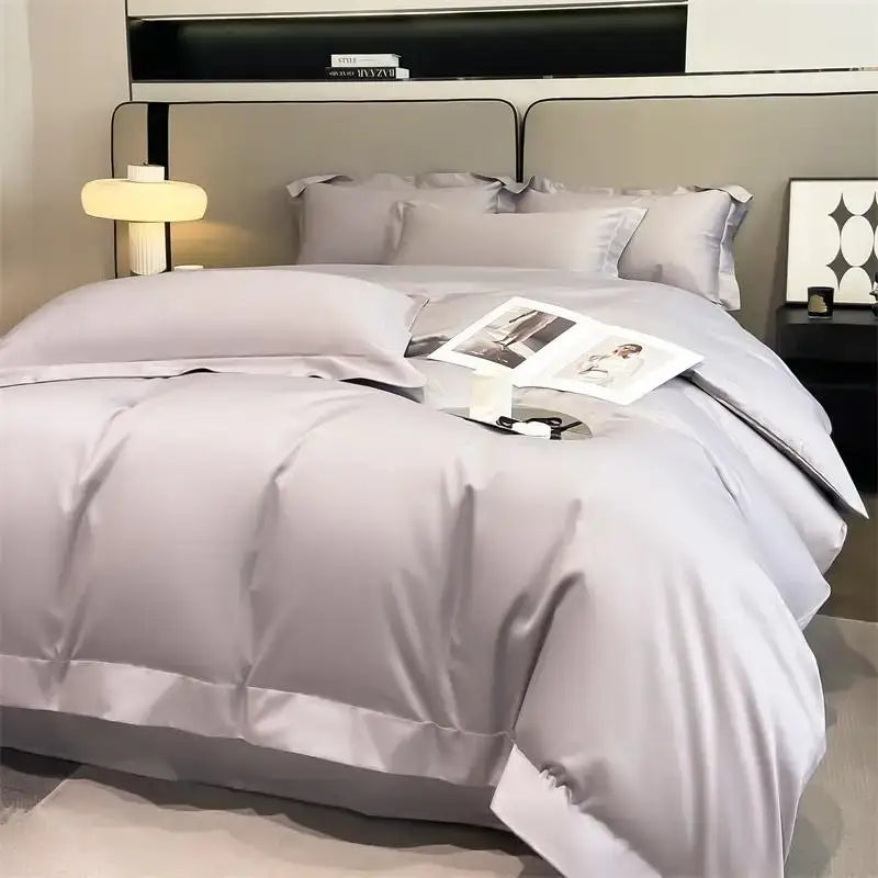 Luxurious light blue satin duvet cover set bedroom bedding