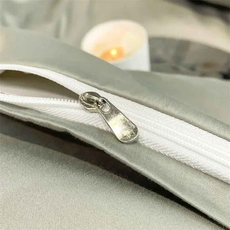 Luxurious silver gray satin duvet cover set bedroom bedding