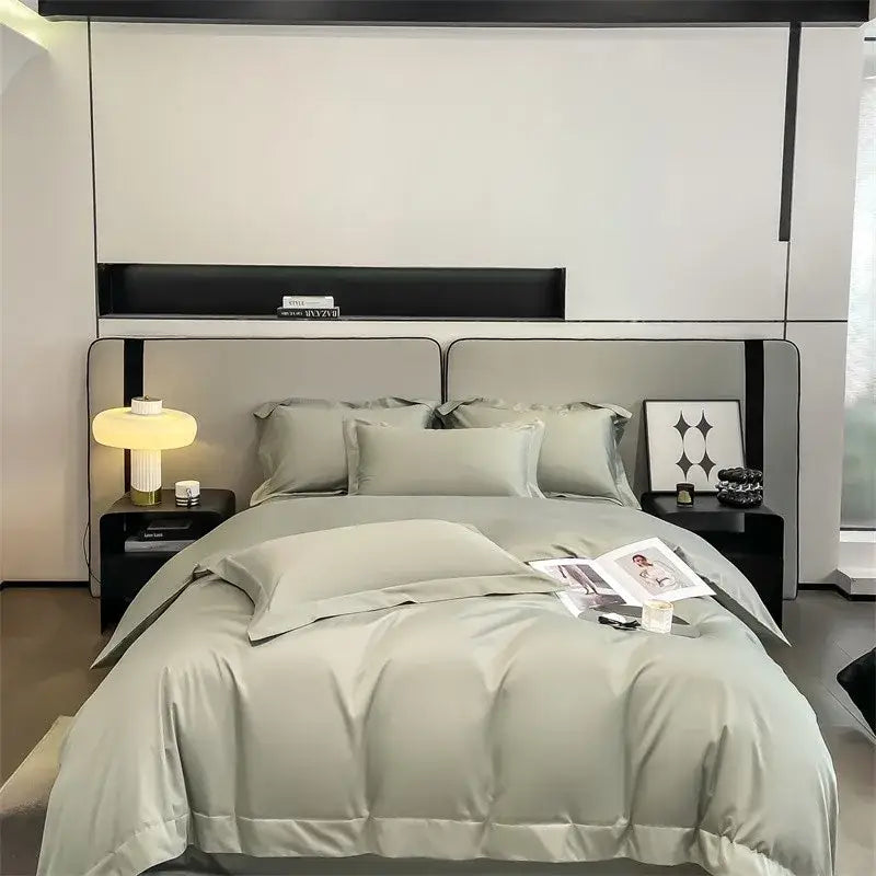 Luxurious gray satin piece duvet cover bedroom bedding set