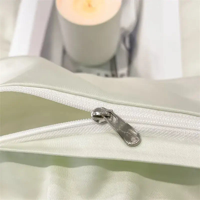 Luxurious silver gray satin duvet cover set bedroom bedding