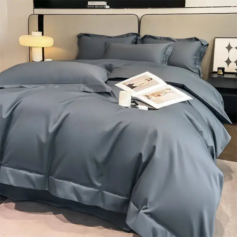 Luxurious beige satin egyptian cotton duvet cover bedroom set