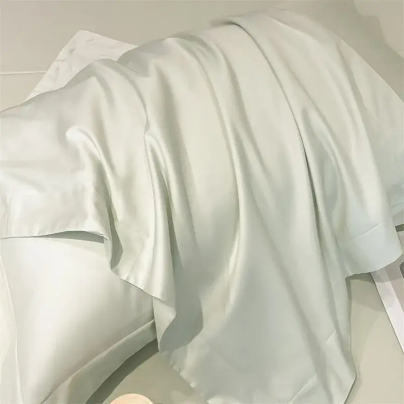 Luxurious light blue satin 3 piece duvet cover bedroom bedding set