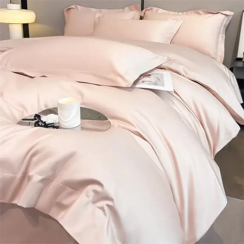 Luxurious light blue satin duvet cover set bedroom bedding