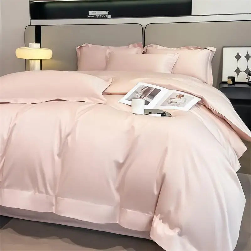 Luxurious light blue satin piece duvet cover set bedroom bedding