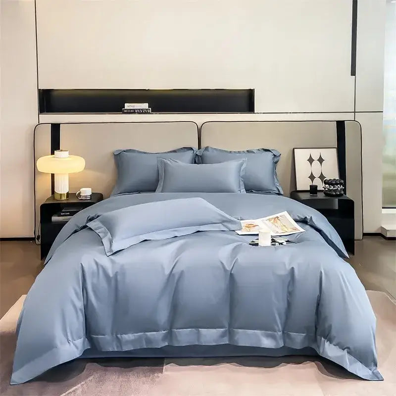 Luxurious light green satin duvet cover set bedroom bedding