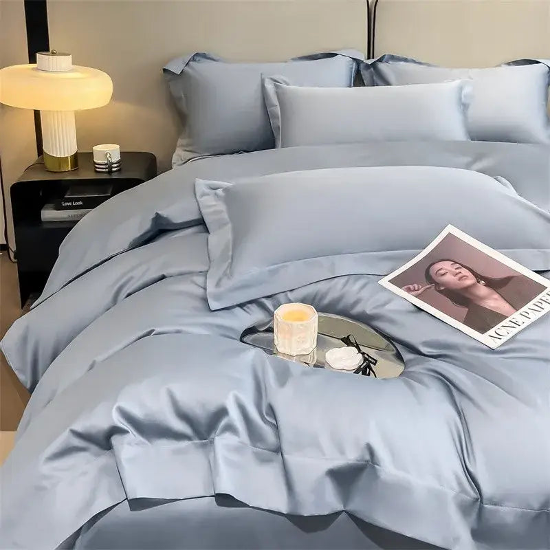 Luxurious mustard yellow satin duvet cover set bedroom bedding