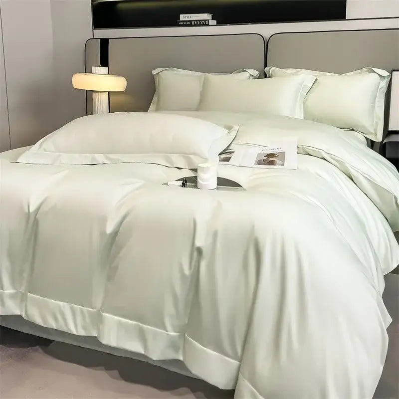 Luxurious light green satin duvet cover set bedroom bedding