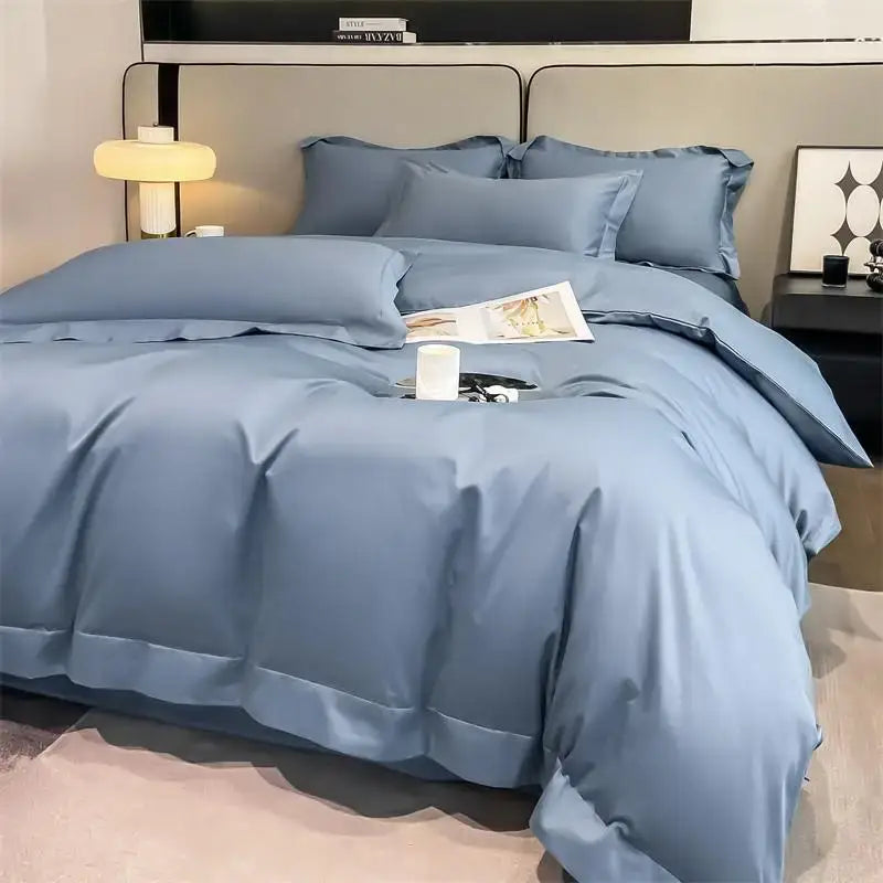 Luxurious light blue satin piece duvet cover set bedroom bedding