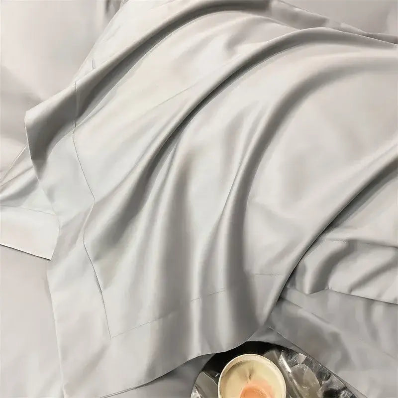 Luxurious gray satin piece duvet cover bedroom bedding set