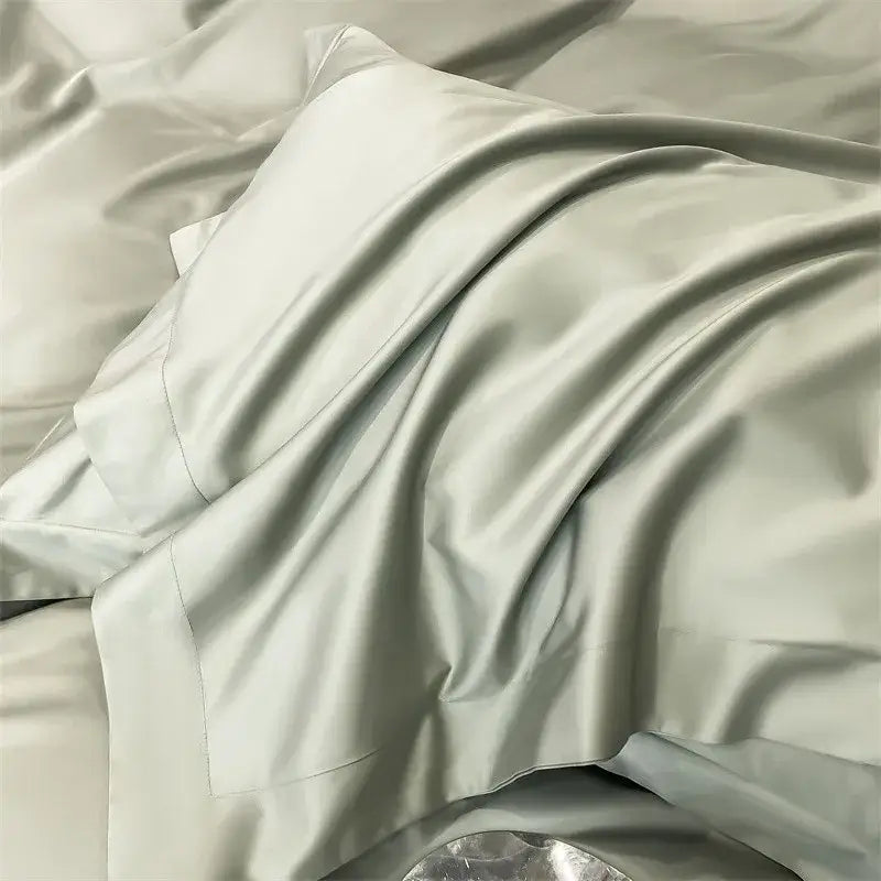 Luxurious light blue satin piece duvet cover set bedroom bedding