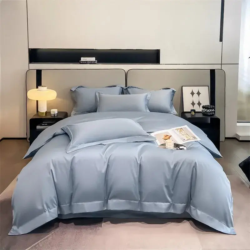 Luxurious gray satin duvet cover set bedroom stitched bedding