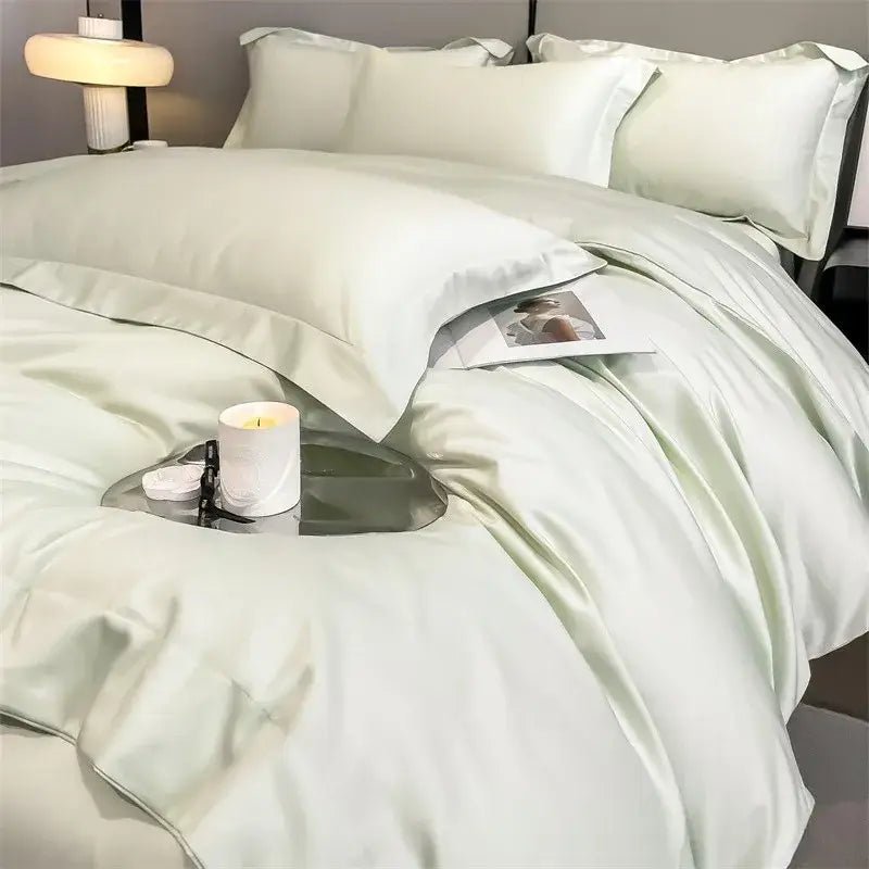 Luxurious gray satin duvet cover set bedroom stitched bedding