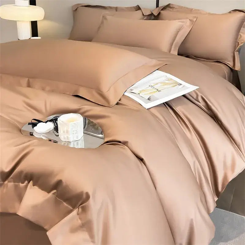 Luxurious light green satin duvet cover set bedroom bedding