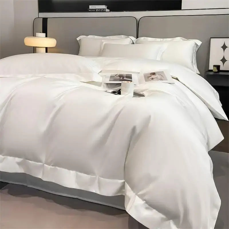Luxurious beige satin egyptian cotton duvet cover bedroom set