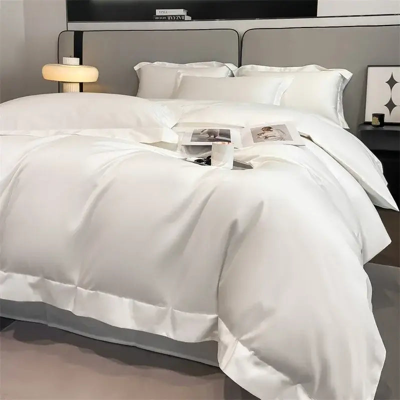 Luxurious silver gray satin duvet cover set bedroom bedding