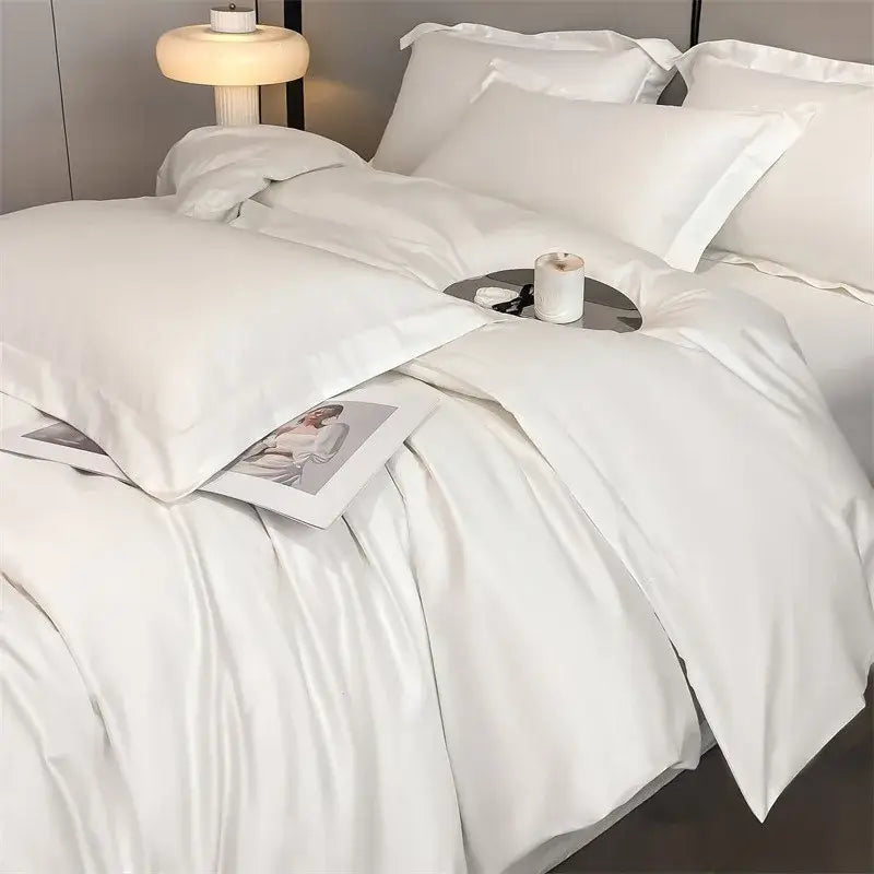 Luxurious beige satin egyptian cotton duvet cover bedroom set