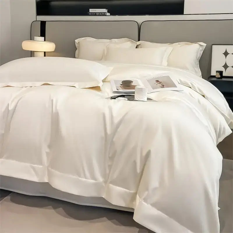 Luxurious beige satin egyptian cotton duvet cover bedroom set