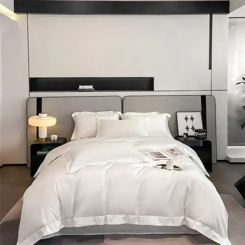 Luxurious beige satin egyptian cotton duvet cover bedroom set