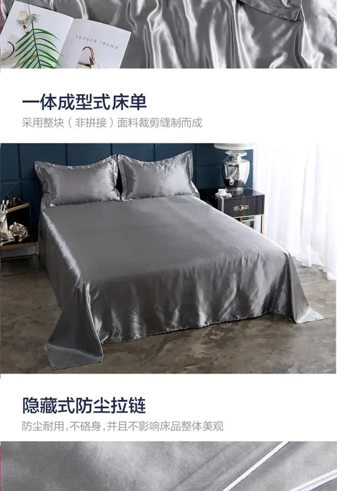 Luxurious white satin duvet cover bedroom bed sheet set