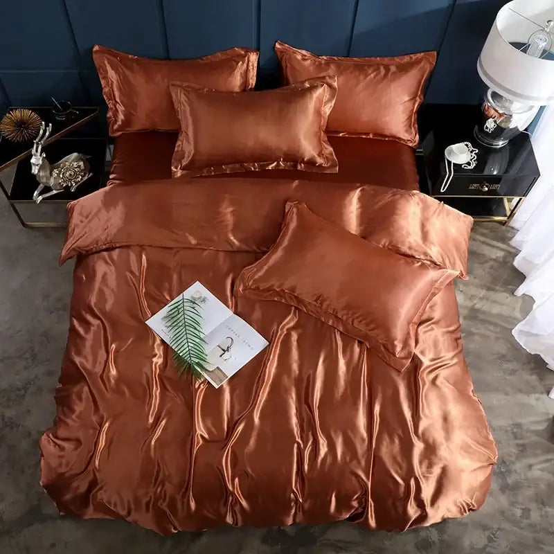 Lustrous purple satin duvet cover and bed sheet set bedroom bedding