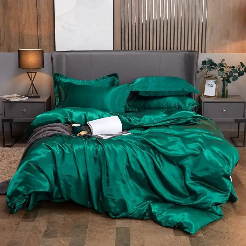 Luxurious black satin duvet cover set bedroom bed sheet finish