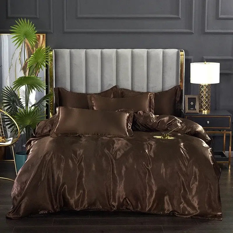 Luxurious black satin duvet cover set bedroom bed sheet finish