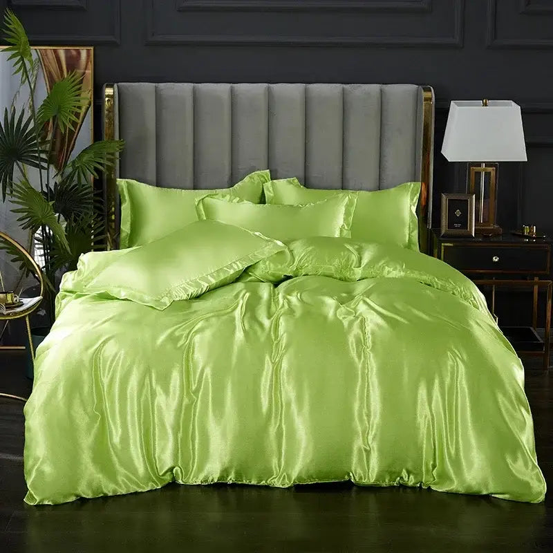 Luxurious lavender satin duvet cover bed sheet set – bedroom bedding