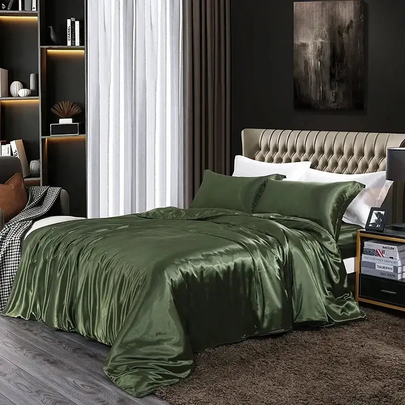 Luxurious lavender satin duvet cover bed sheet set – bedroom bedding