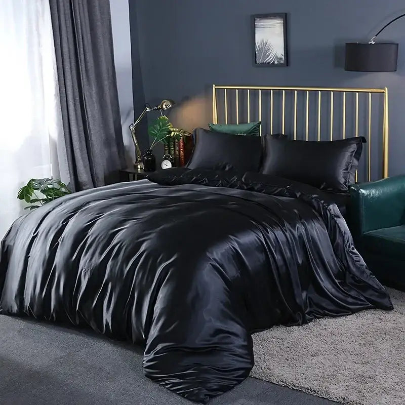 Luxurious pink satin duvet cover bedding set bedroom