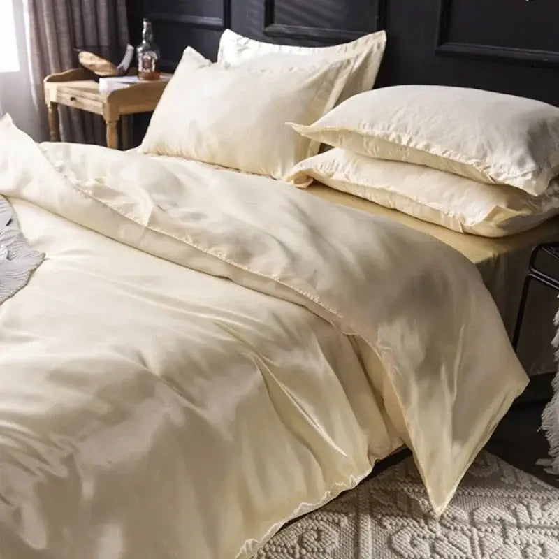 Luxurious pink satin duvet cover bedding set bedroom