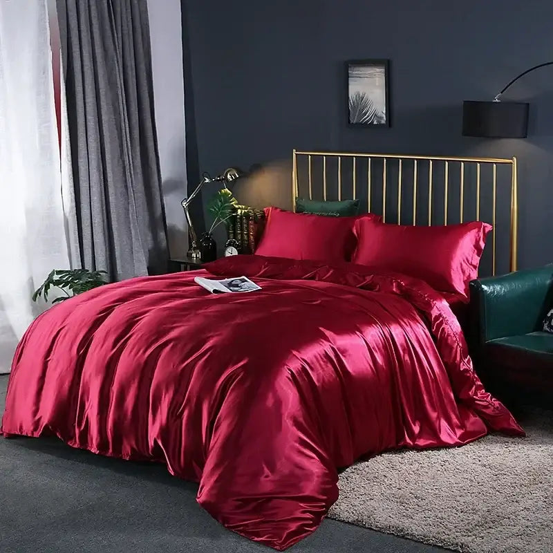 Royal blue satin duvet cover and bed sheet set bedroom luxury