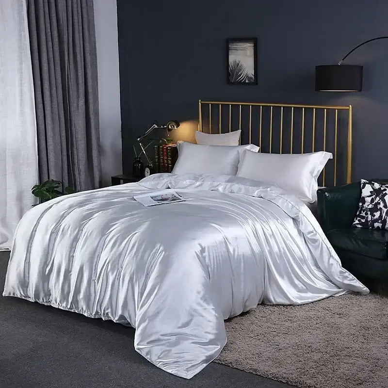 Luxurious turquoise satin duvet cover bedding set for bedroom