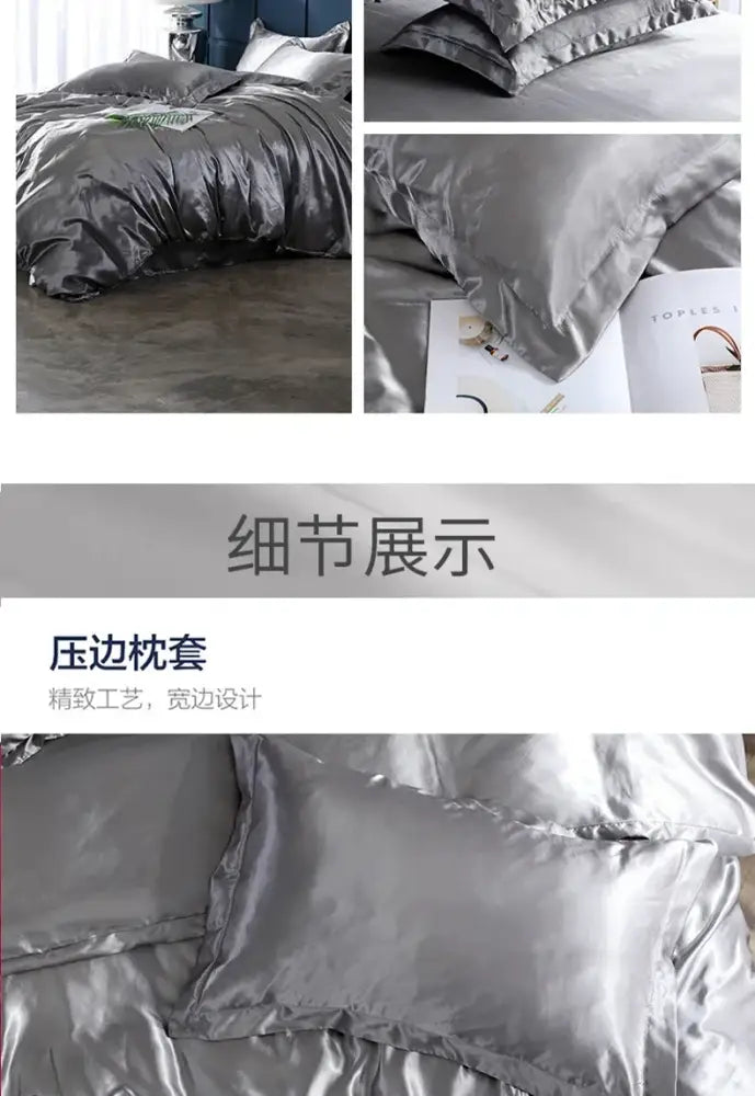 Luxurious pink satin duvet cover bedding set bedroom