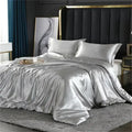 Luxurious silver mulberry silk duvet cover bedding set bedroom