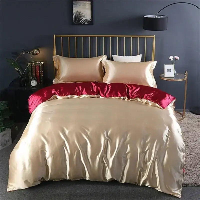 Luxurious pink and gold mulberry silk bedding set bedroom duvet cover