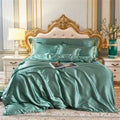 Luxurious teal satin mulberry silk bedding set bedroom duvet cover