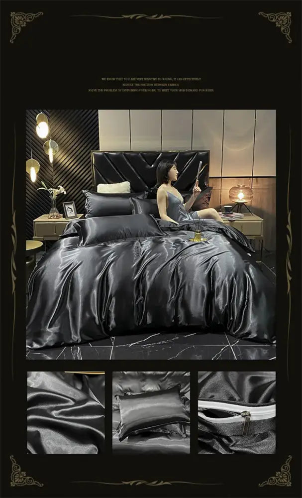 Copper & gold satin duvet cover bedding set bedroom luxury