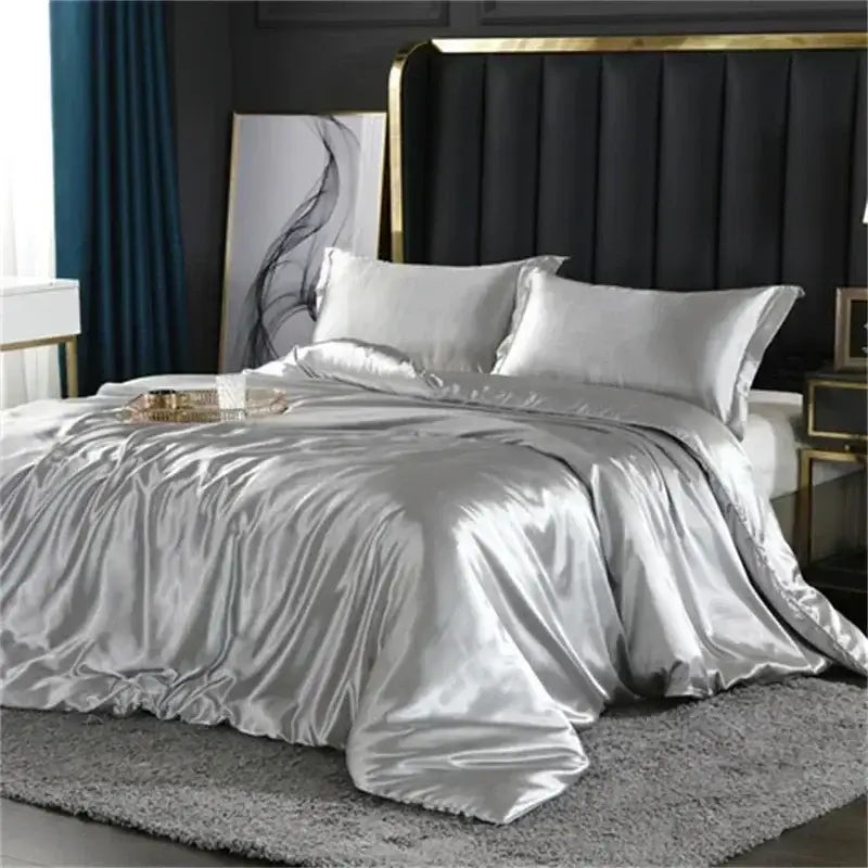 Turquoise & silver satin duvet cover bedding set – bedroom luxury