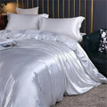 Luxurious silver satin silk duvet cover bedding set for bedroom