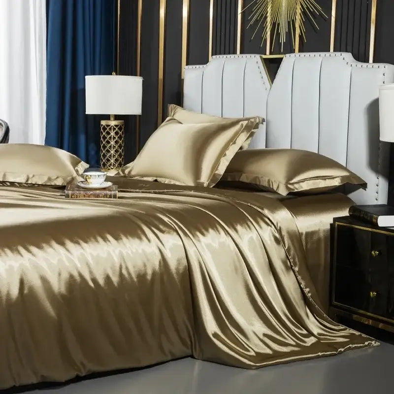 Luxurious silver satin duvet cover bedroom bedding set