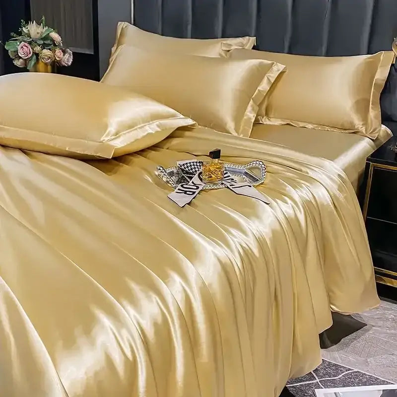 Luxurious silver satin duvet cover bedroom bedding set