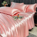 Luxurious pink satin duvet cover set bedroom silk bedding