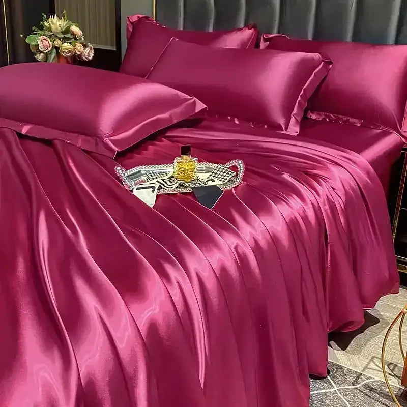 Luxurious silver satin duvet cover bedroom bedding set