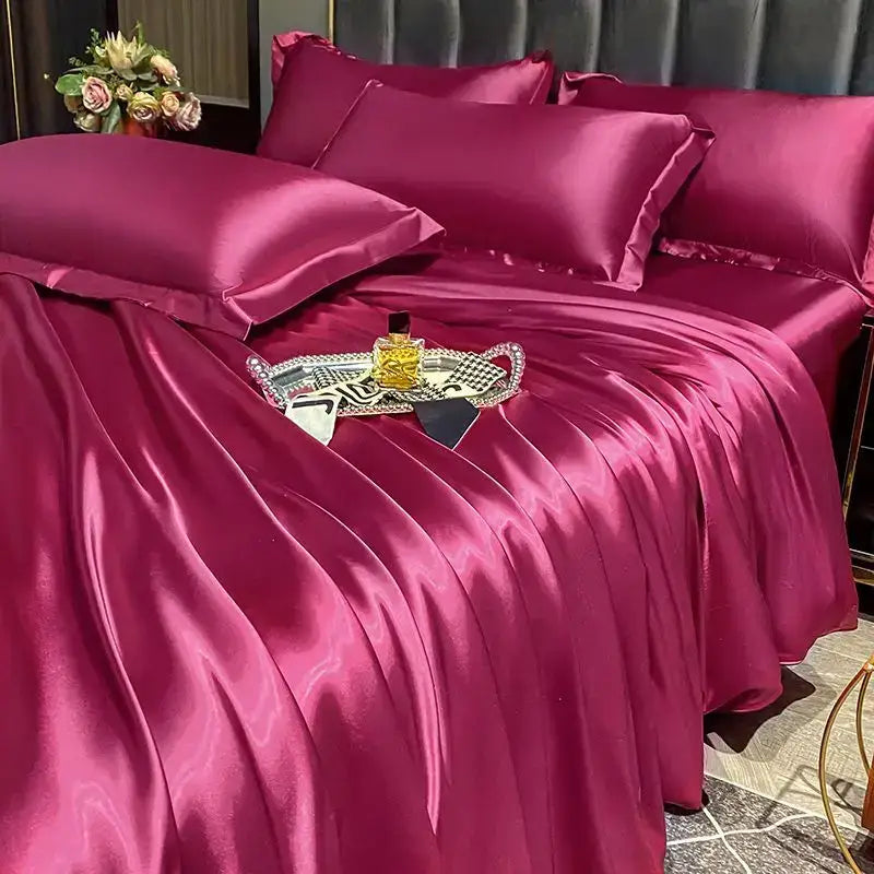 Luxurious silver satin duvet cover bedroom bedding set