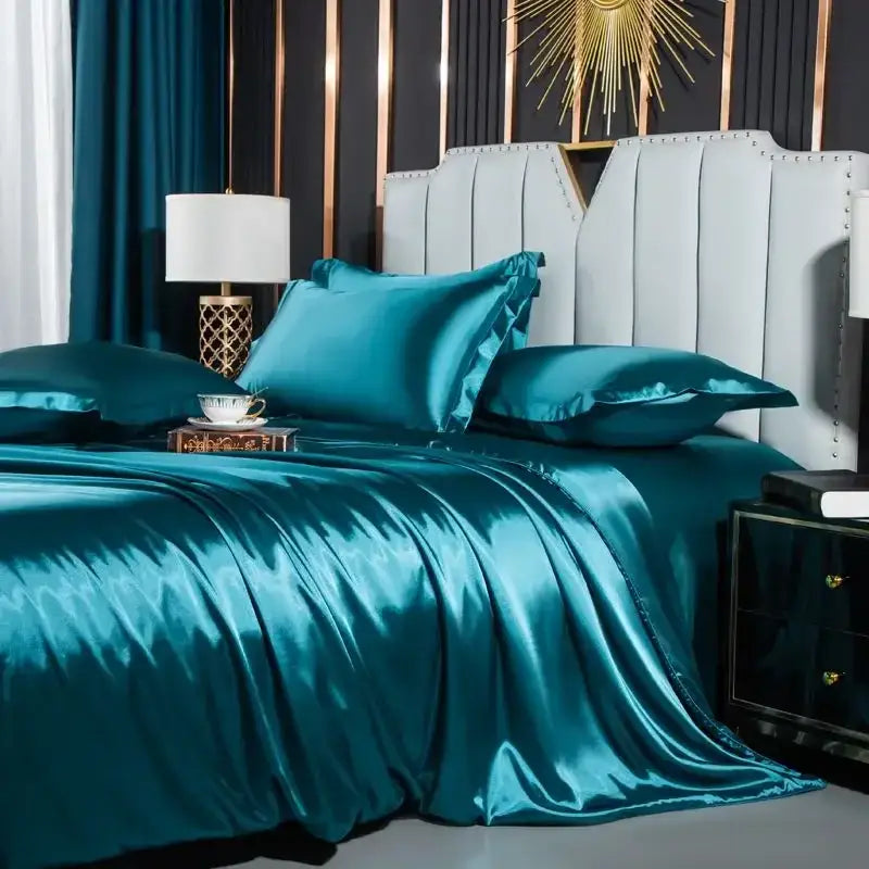 Luxurious silver satin duvet cover bedroom bedding set